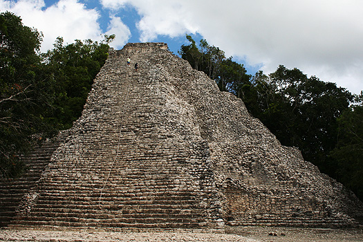 The Nohoch Mul or Big Mound pyramid stands at 42m high