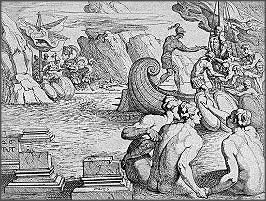 Skylla attacks Odysseus and his crew